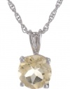 Sterling Silver 8mm Round Citrine Pendant Necklace with Light Rope Chain Necklace, 18