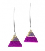 DreamGlass Sterling Silver and Dichroic Glass Yellow Over Pink Double Triangle Earrings