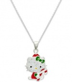 Hello Kitty Necklace, Sterling Silver Holiday Crystal Pendant