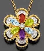 Macy's Necklace, 18 inch 18k Gold Over Sterling Silver Multi-Stone Flower Pendant Necklace