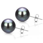 14KW stud earring 8-9mm black south sea tahitian pearl high luster AAA Quality.