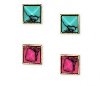RACHEL Rachel Roy Earring Set, Worn Gold-Tone Pink & Blue Square Pyramid Stud Earrings RACHEL Rachel Roy Earring Set, Worn Gold-Tone Pink & Blue Square Pyramid Stud Earrings