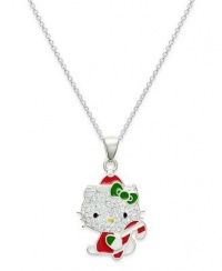 Hello Kitty Necklace, Sterling Silver Holiday Crystal Pendant Hello Kitty Necklace, Sterling Silver Holiday Crystal Pendant
