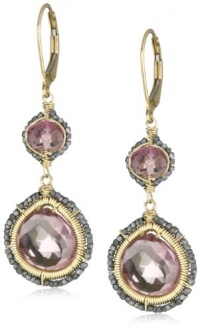 Dana Kellin Regal Double Drop Pink Quartz Edged in Dark Silver Hand -Cut Beads Drop Earrings Dana Kellin Regal Double Drop Pink Quartz Edged in Dark Silver Hand -Cut Beads Drop Earrings