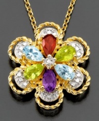 Macy's Necklace, 18 inch 18k Gold Over Sterling Silver Multi-Stone Flower Pendant Necklace Macy's Necklace, 18 inch 18k Gold Over Sterling Silver Multi-Stone Flower Pendant Necklace
