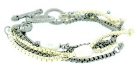 Designer Inspired Five Strand Black and Gold Bracelet with Pearls Designer Inspired Five Strand Black and Gold Bracelet with Pearls
