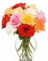 12 Long Stem Assorted Roses - With Vase